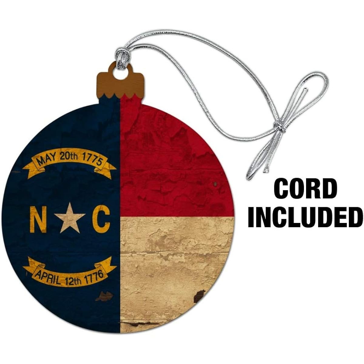 Rustic North Carolina State Flag Distressed USA Wood Christmas Tree Holiday Ornament