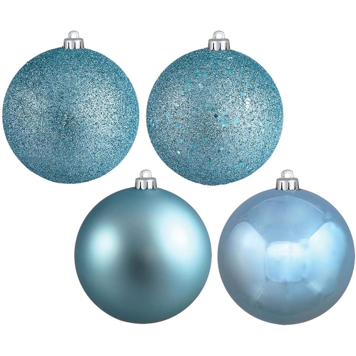 Vickerman 35112 - 8" Baby Blue Shiny Matte Glitter Sequin Ball Christmas Tree Ornaments (4 Pack) (N592032DA)