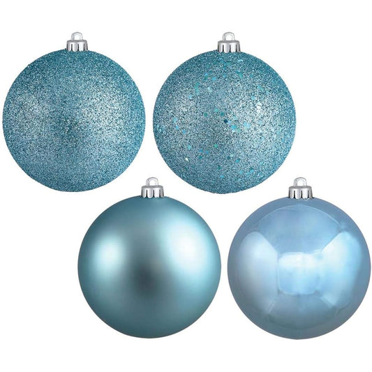Vickerman 35112 - 8" Baby Blue Shiny Matte Glitter Sequin Ball Christmas Tree Ornaments (4 Pack) (N592032DA)