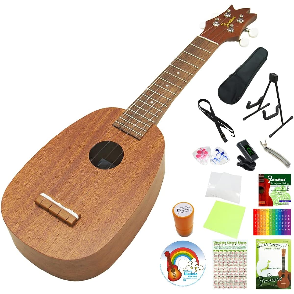 Famous Japanese Ukulele FS-2PG Pineapple Soprano High Grade 15-Piece Set Mahogany (Reliable Made in Japan) (Sweet Tone) (u)