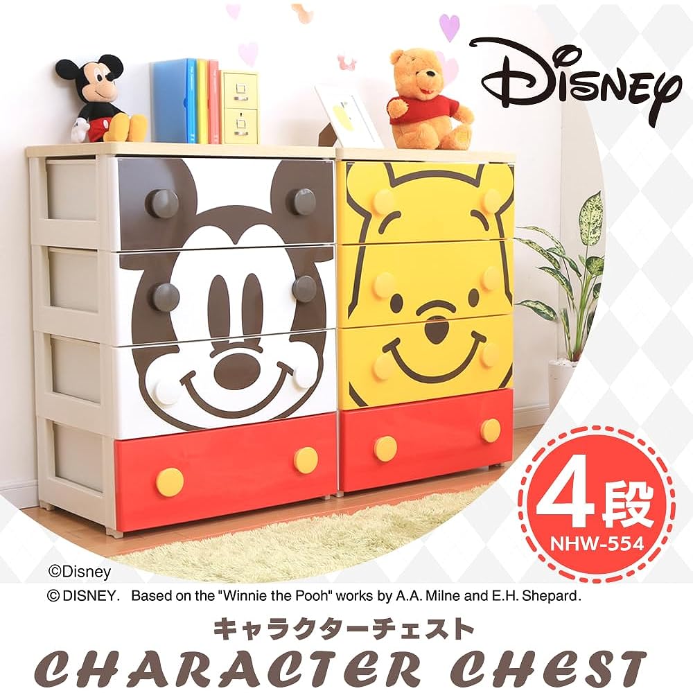 Iris Ohyama Chest "Completed Product" 4 Tiers Wooden Top Disney Mickey Face Complete Product Width approx. 56 x Depth approx. 43 x Height approx. 81 cm NHG-W554