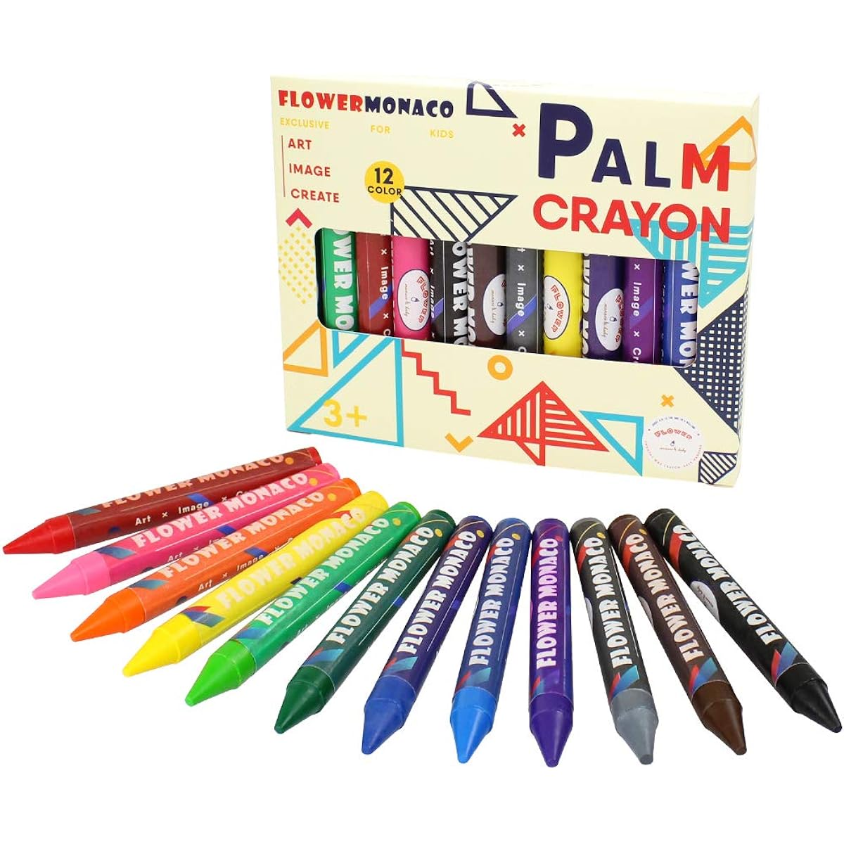 Large Crayons for Toddlers, 12 Colors, Non-Toxic Crayons, Easy to Hold, Washable, Toddler Crayons, Safe for Babies and Kids, Flower Monaco