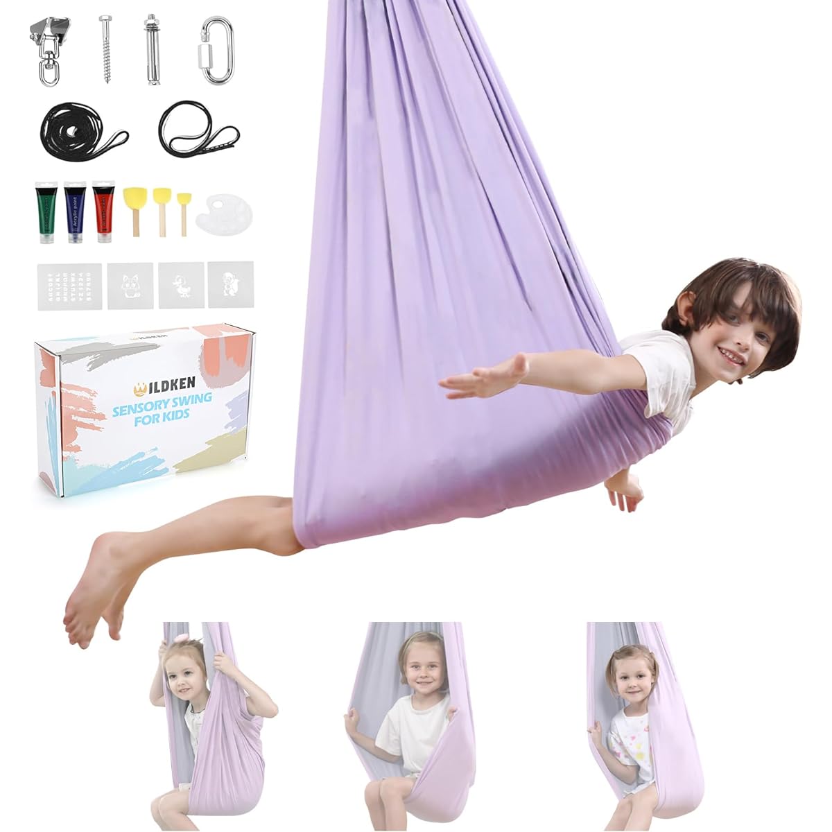 Sensory Swing for Indoor Outdoor Kids DIY Graffiti Therapy Swing for Kids Two Tone Swing Hammock for Kids & Adults Autism Double Layer 100% Cotton Sensory Joy Therapy Swing for Kids