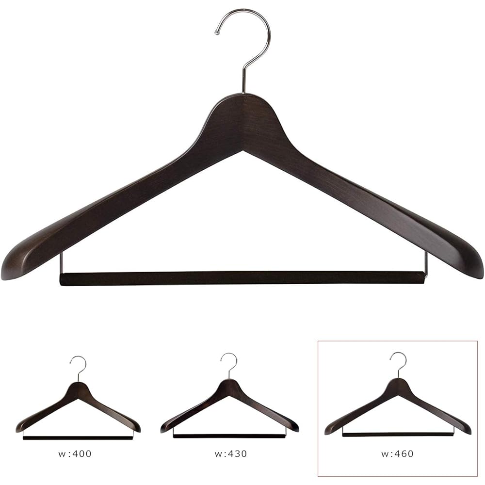 [Nakata Hanger] Made in Japan Large Wooden Men's Suit Hanger Set of 5 Felt Bars Smoke Brown SET-01 (460mm)