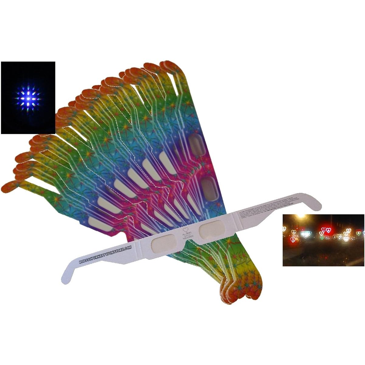 Fireworks Diffraction Glasses - 50 Starburst Effect Diffraction Glasses + 1 Rainbow Heart Effect Diffraction Glasses
