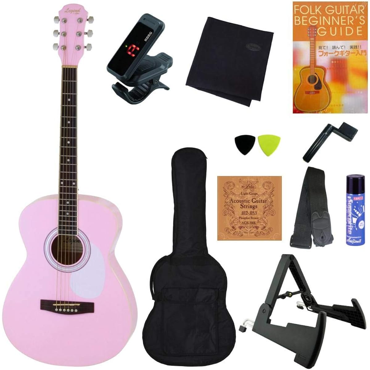 [Limited Color] [Perfect 11-piece set] Legend FG-15/KWPK Kawaii Pink Legend by Aria ProII Folk Guitar Beginner's Set