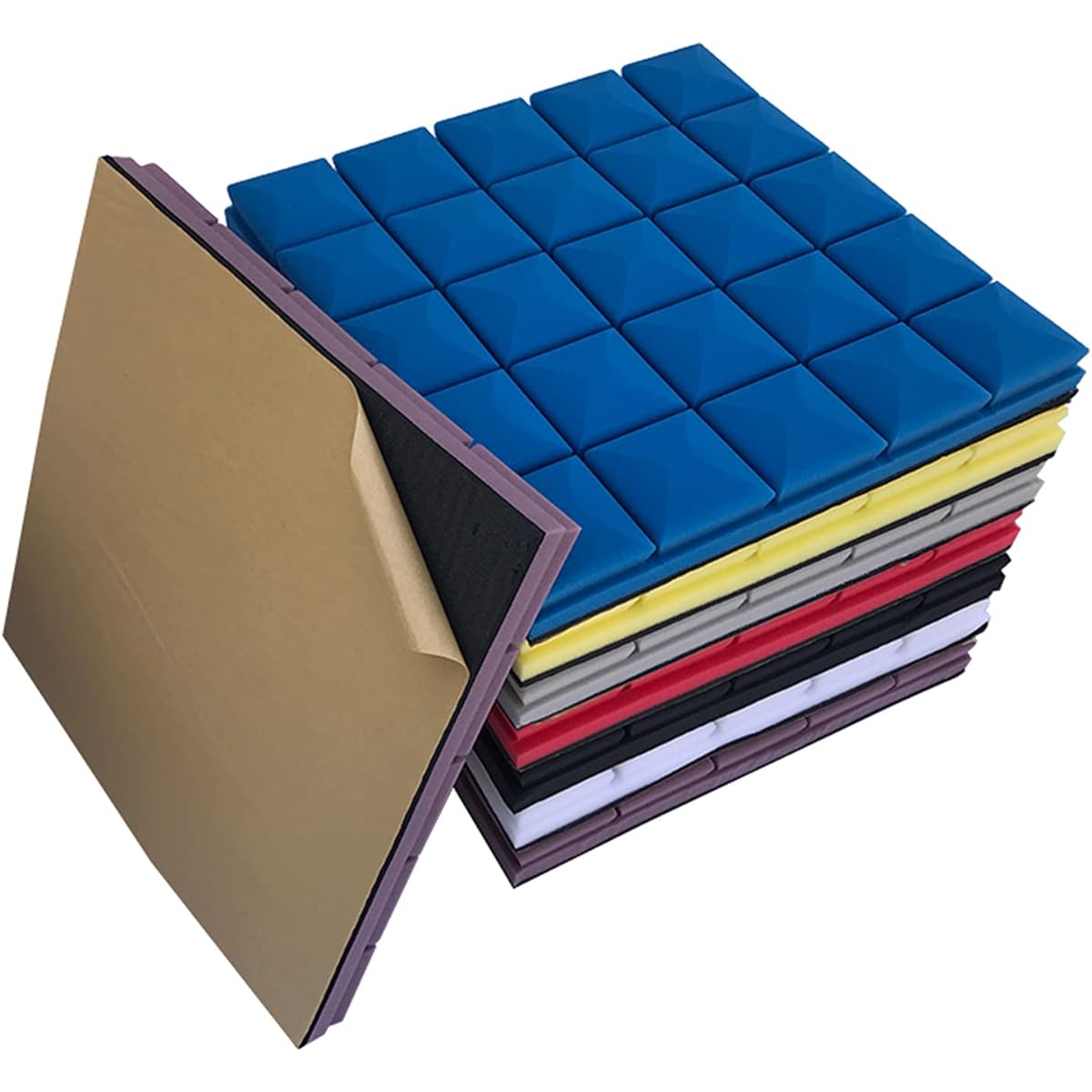 Anti-noise Self-adhesive Soundproof Foam Panel, Office Sound Absorbing Cotton High Density Soundproof Wall Panel for Living Room Bedroom Studio (Black 50*50*6cm) (Yellow 50*5)