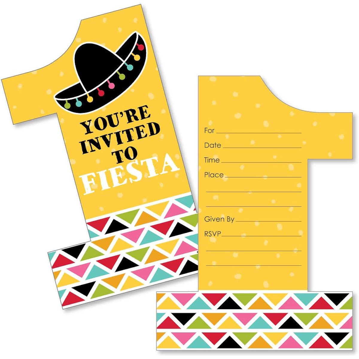 1st Birthday Let's Fiesta - Shaped Invitations - Mexican Fiesta First Birthday Party Invitation Cards with Envelopes - Set of 12
