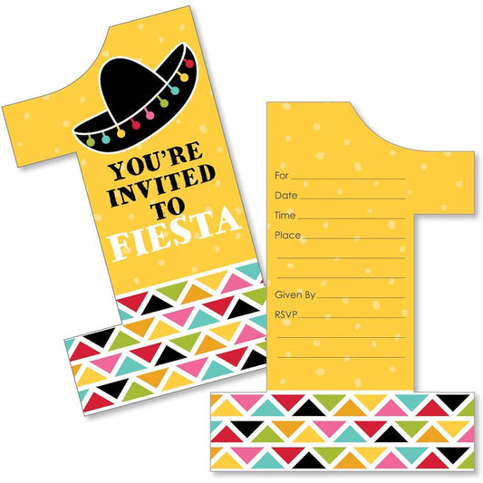 1st Birthday Let's Fiesta - Shaped Invitations - Mexican Fiesta First Birthday Party Invitation Cards with Envelopes - Set of 12