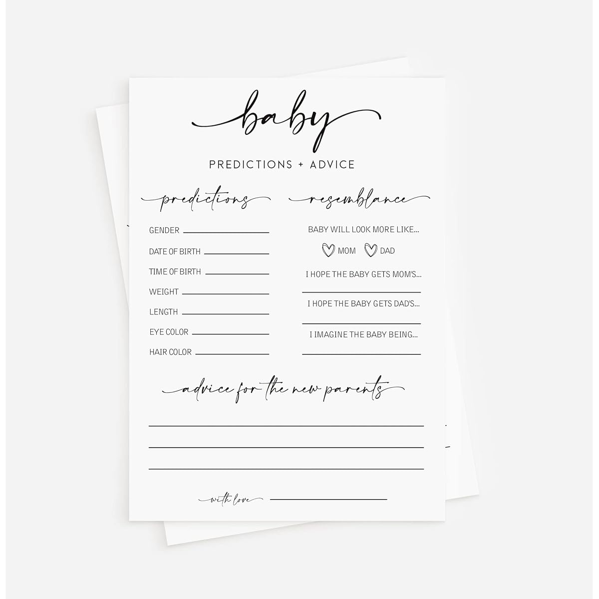 50 Large Baby Predictions and Advice - Minimalist - Baby Shower Game, New Mom & Dad Card or Mommy & Daddy to Be, Girl or Boy Babies New Parent Message Advice Book, Fun Gender Neutral Party (50-Cards)