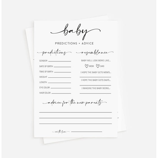 50 Large Baby Predictions and Advice - Minimalist - Baby Shower Game, New Mom & Dad Card or Mommy & Daddy to Be, Girl or Boy Babies New Parent Message Advice Book, Fun Gender Neutral Party (50-Cards)