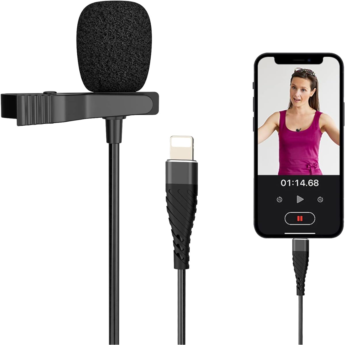 iPhone Lavalier Lapel Microphone Omnidirectional Microphone iPad iPod Condenser Microphone for iPhone Audio & Video Recording, YouTube, Interviews, Podcasts (9.8ft)