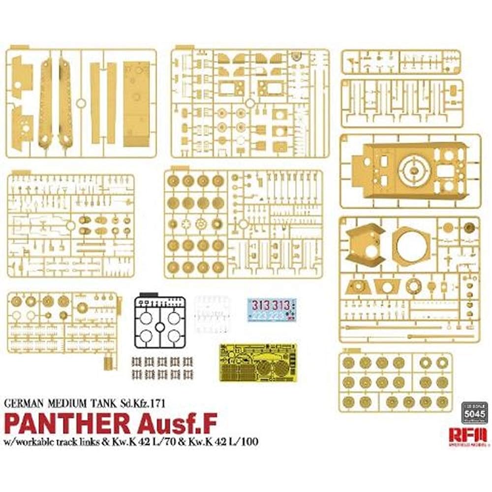Ryfield Model 1/35 German Army Panther F Type w/Connection Assembly Movable Track Plastic Model RFM5045