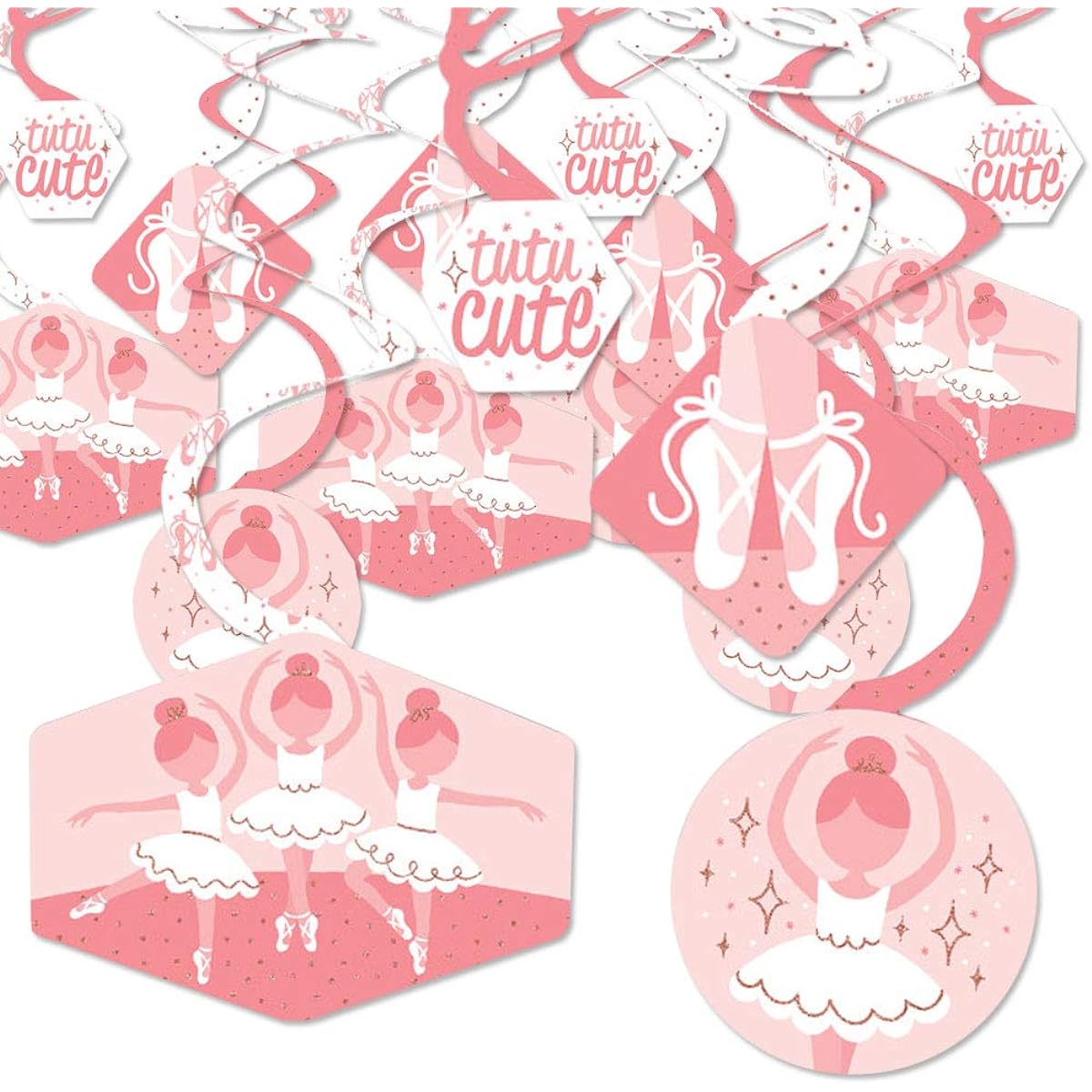 Big Dot of Happiness Tutu Cute Ballerina Ballet Birthday Party Baby Shower Hanging Decoration Party Decoration Swirl Set of 40