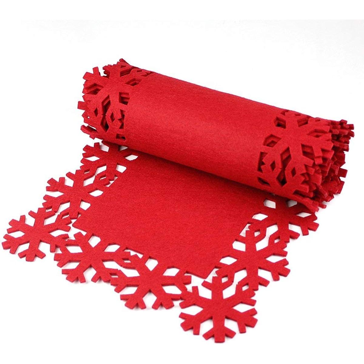 Christmas Decoration Table Runner Felt Red Snowflake Xmas Design 2M