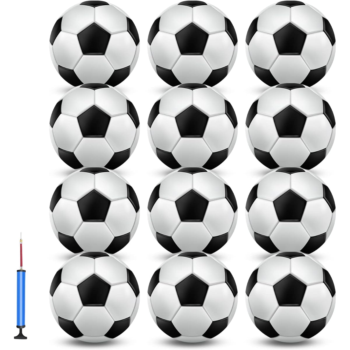 jiaonun Classic Soccer Balls 12 Pack Size 3/4/5 Inflatable with Pump for Kids Youth Adults Black and White Soccer Balls Bulk