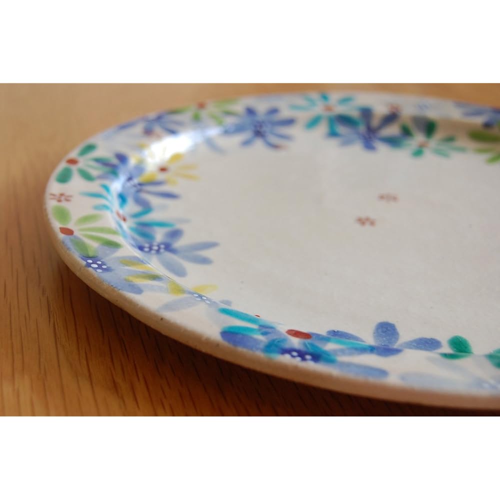 Kutani ware Kokuzo kiln 24cm plate Flower Banquet-utage-Blue