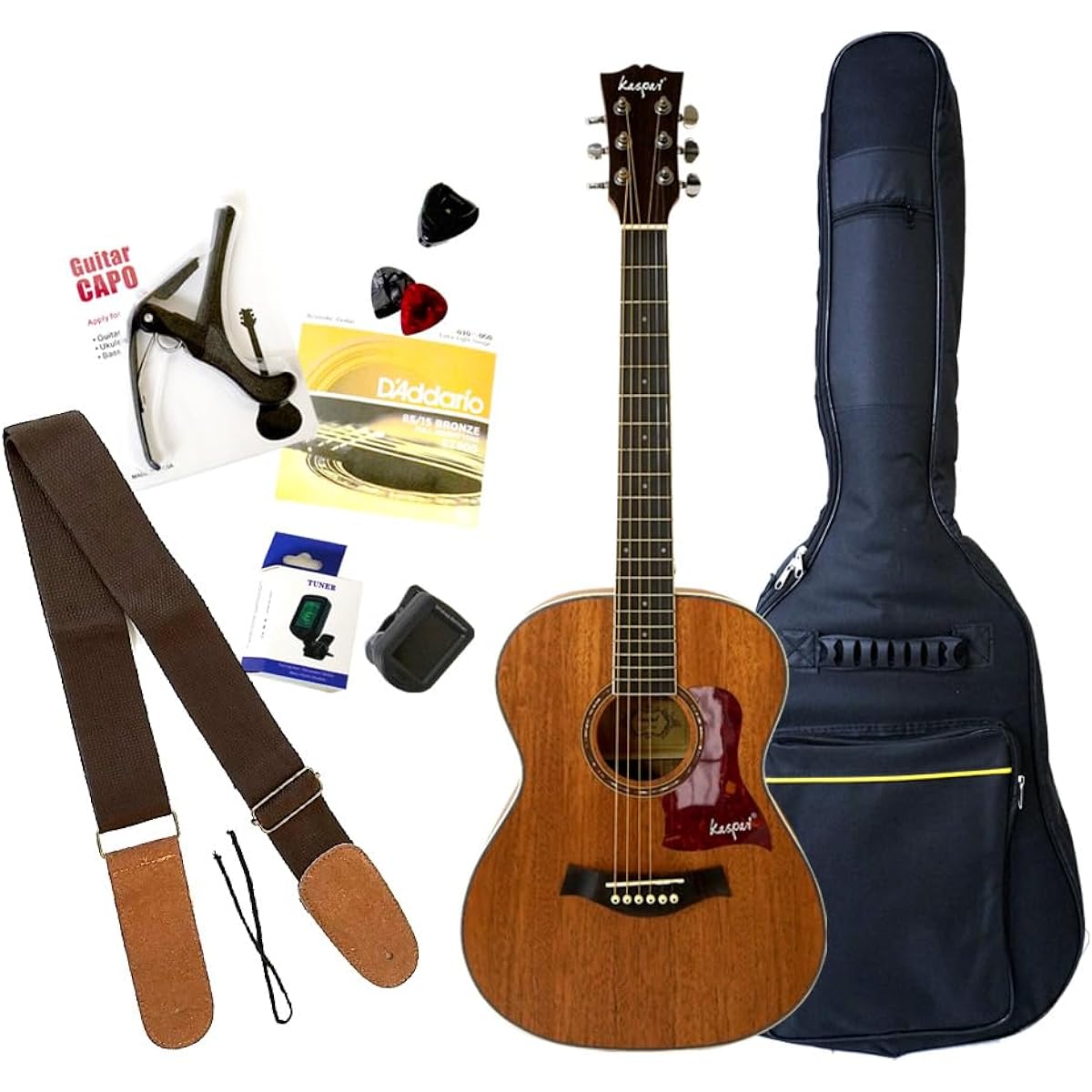 Kaspal Mini Guitar Acoustic Guitar Mahogany Compact Acoustic Guitar Case Strings Beginners Children's Women's Mahogany GT360M