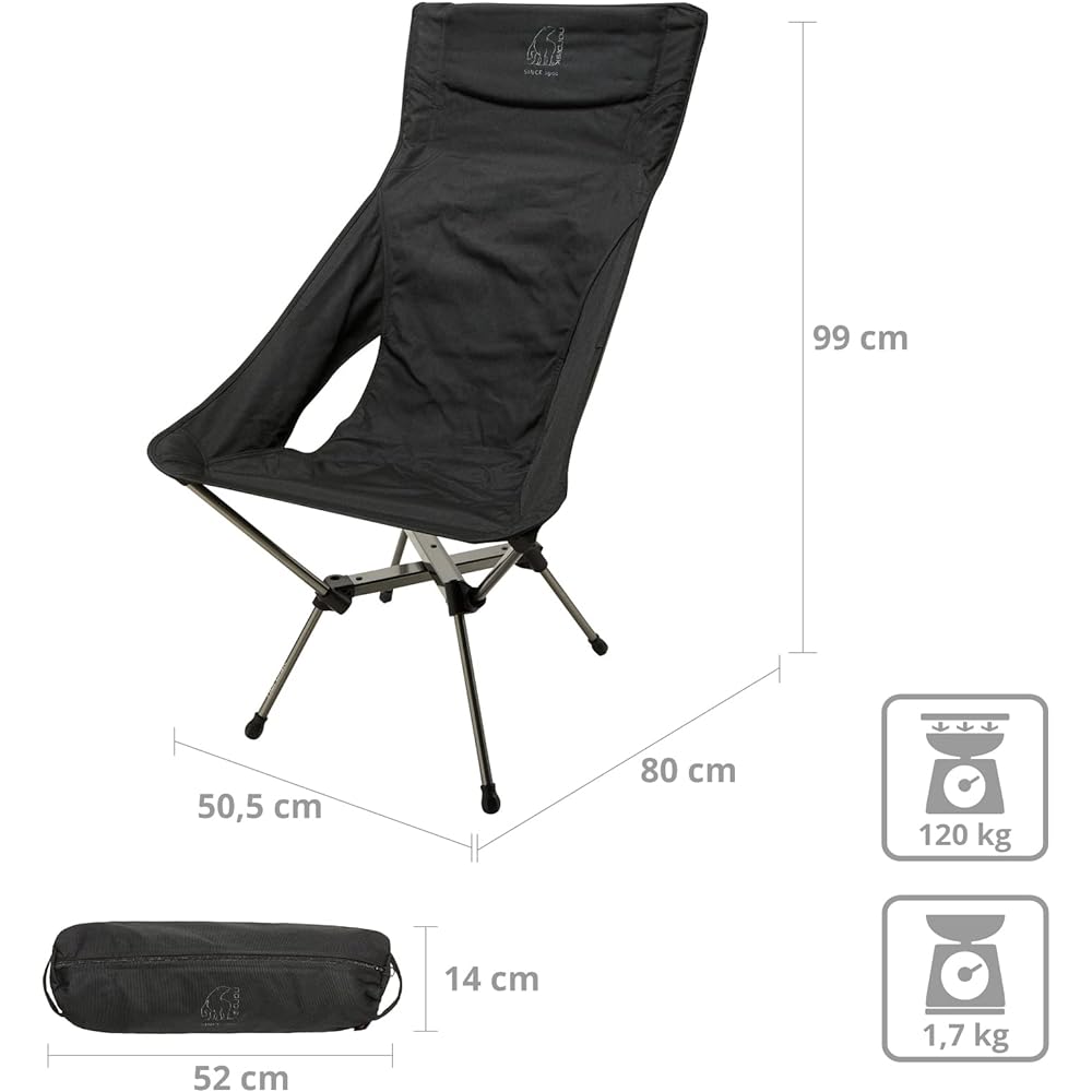 NORDISK Outdoor Camping Chair Kongelund Lounge Chair Black 149066