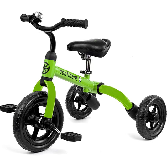 3-in-1 Toddler Tricycle for 2-4 Years Old Boys and Girls with Removable Pedals and Bell, Foldable Baby Balance Bike Riding Toy for Kids 24 Months and Up, Toddler First Birthday New Year (Green)