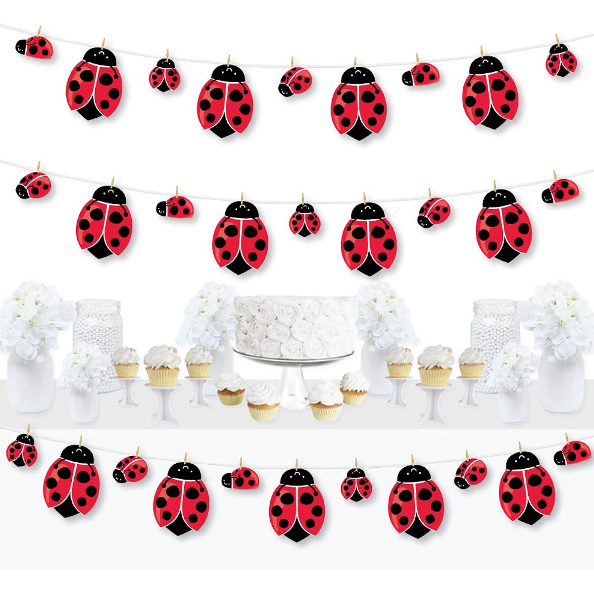 Big Dot of Happiness Happy Little Ladybug Baby Shower Birthday Party DIY Decoration Clothespin Garland Banner 44 Pieces