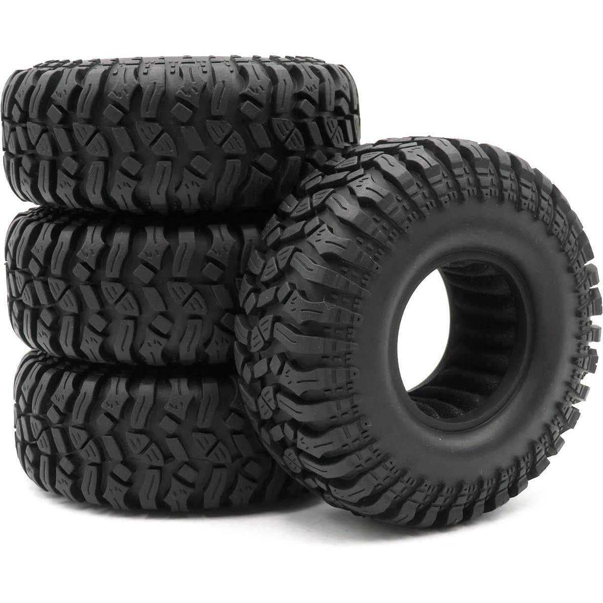hobbysoul RC 1.9 Crawler Mud Tires 114mm Height 1:10 Rock Crawler 1.9" Beadlock Wheel Rim 4pcs