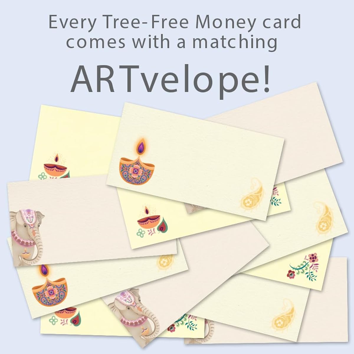 Tree-Free Greetings Diwali Money Holders - Pack of 12 with Matching Art Velvet - Eco-Friendly Made in the USA - 100% Recycled Paper - 3.7 x 7 Inch - Assorted Family Flower Money Cards (ZP70216)