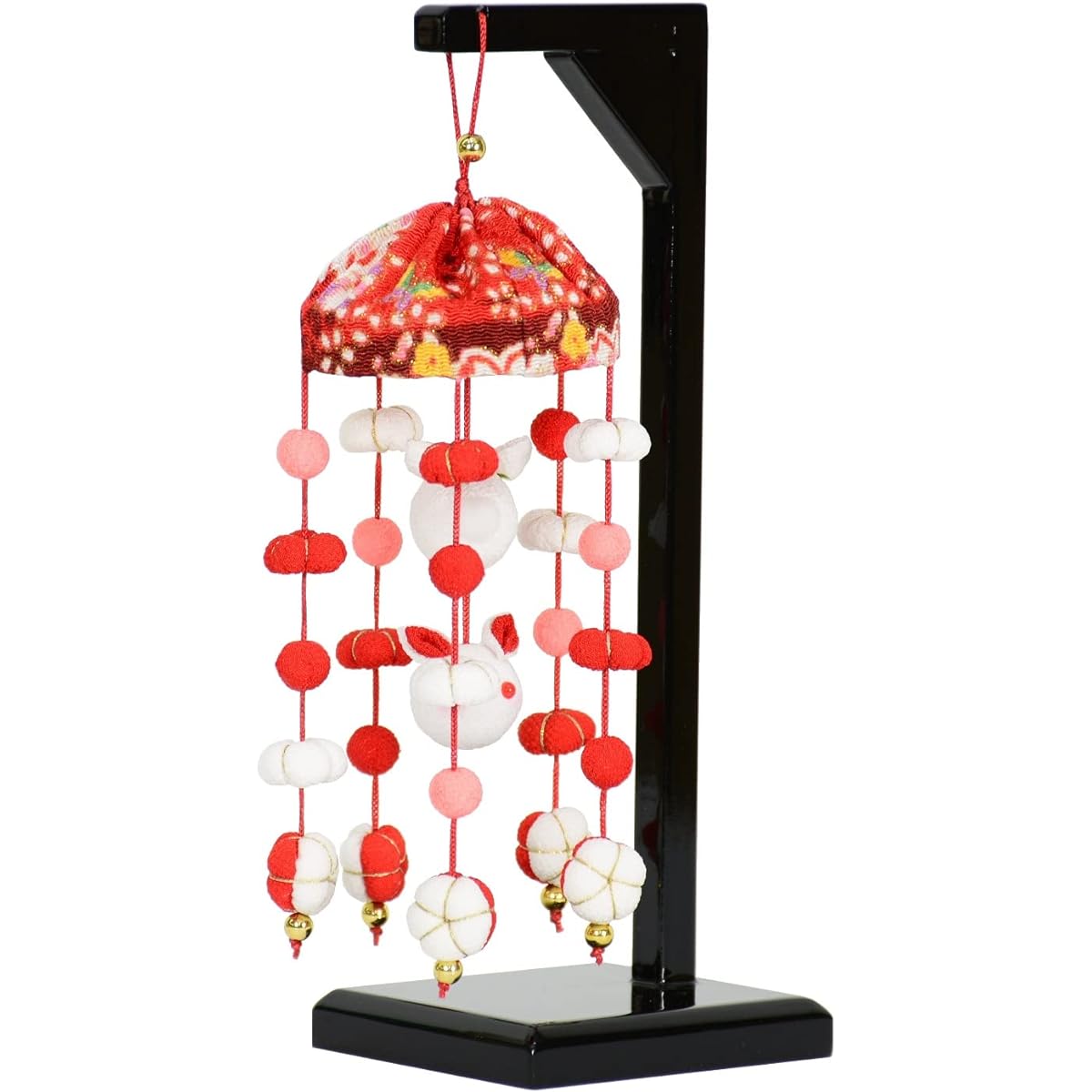 Hina Doll Hanging Decoration Matsuju Hanging with Black Wooden Stand 22cm Height Chirimen Hanging Decoration Hanging Hina Compact (Rabbit)
