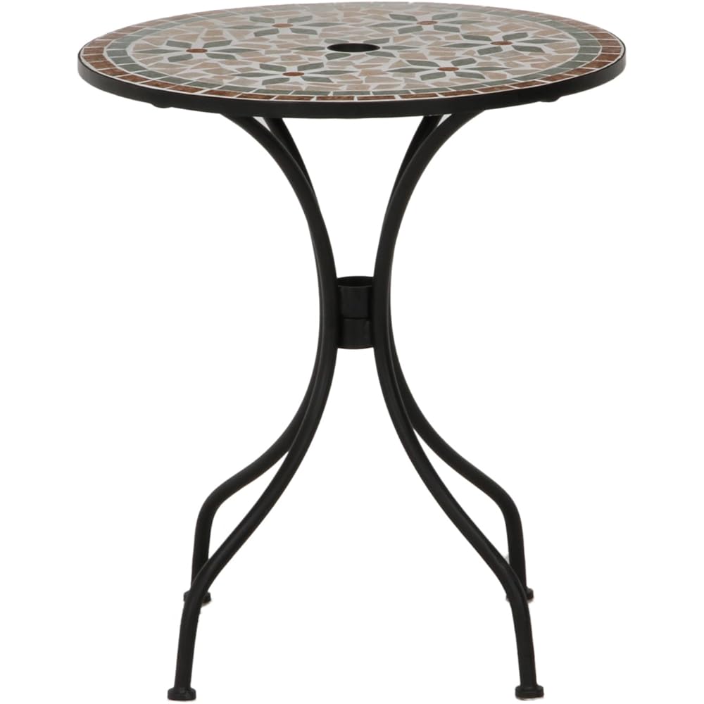 Fuji Boeki Table Garden Width 61 x Depth 61 x Height 69.5 cm Floral Mosaic Ceramic Parasol Hole Assembly Product Brown 10657
