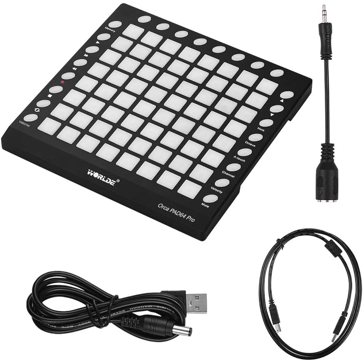 ORCA PAD64-A Pro Portable USB MIDI Drum Pad Controller 64 RGB Backlit Pads 24 Buttons 128MB Sound Module with USB Cable