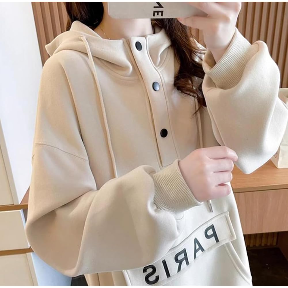 [JIYUTOR] Long Parka Women's Sweatshirt Hooded Sweatshirt With Pocket Big Silhouette Body Covering Large Size Loose Fleece Lined Parka