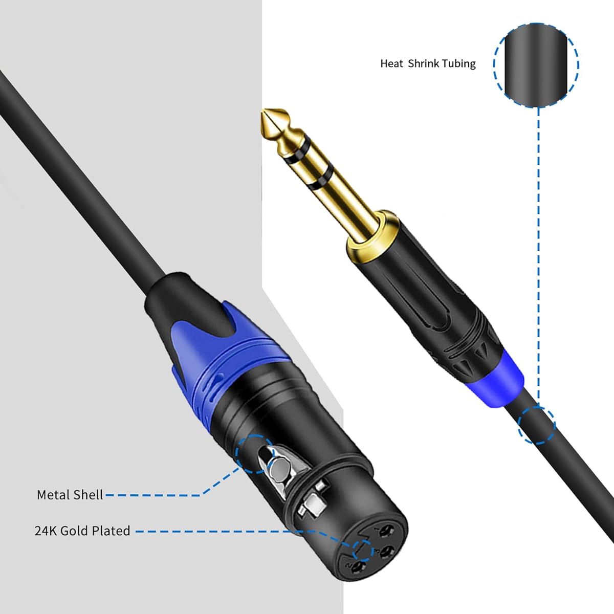 Dual Female XLR to 1/4" (6.35mm) TRS Stereo Male Plug Y Splitter Cable Unbalanced 2-XLR Female to Quarter" Adapter Patch Cord 11.8"