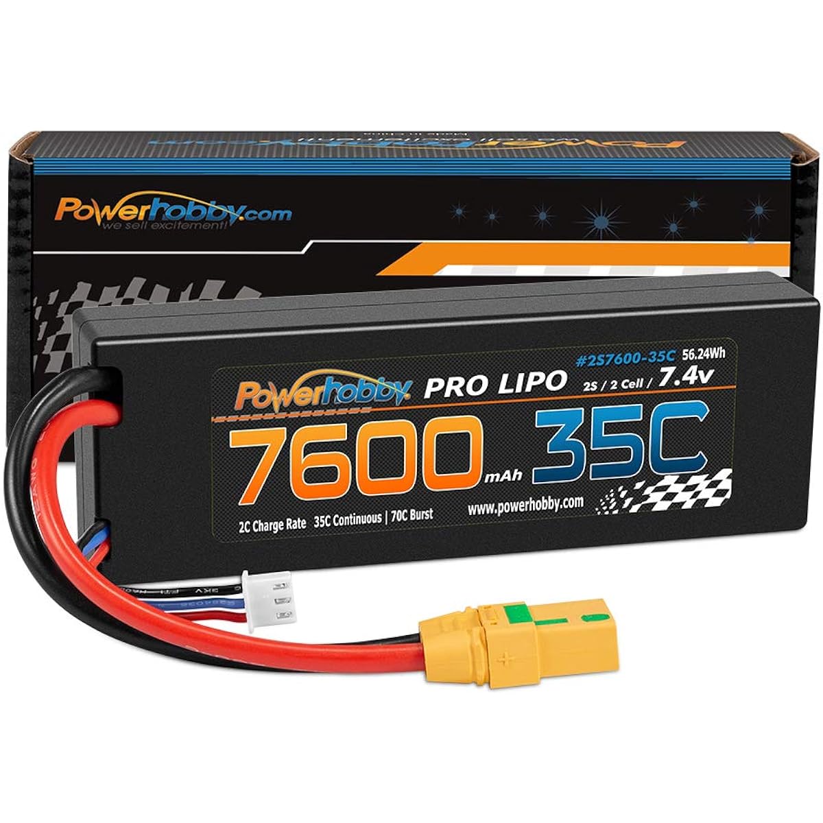 Powerhobby 2s 7.4v 7600mah 35c Lipo Battery with XT90 Plug 2 Cells Fits: Arrma Kraton Nero Tyhpon Senton Tailon OUTCAST FAZON