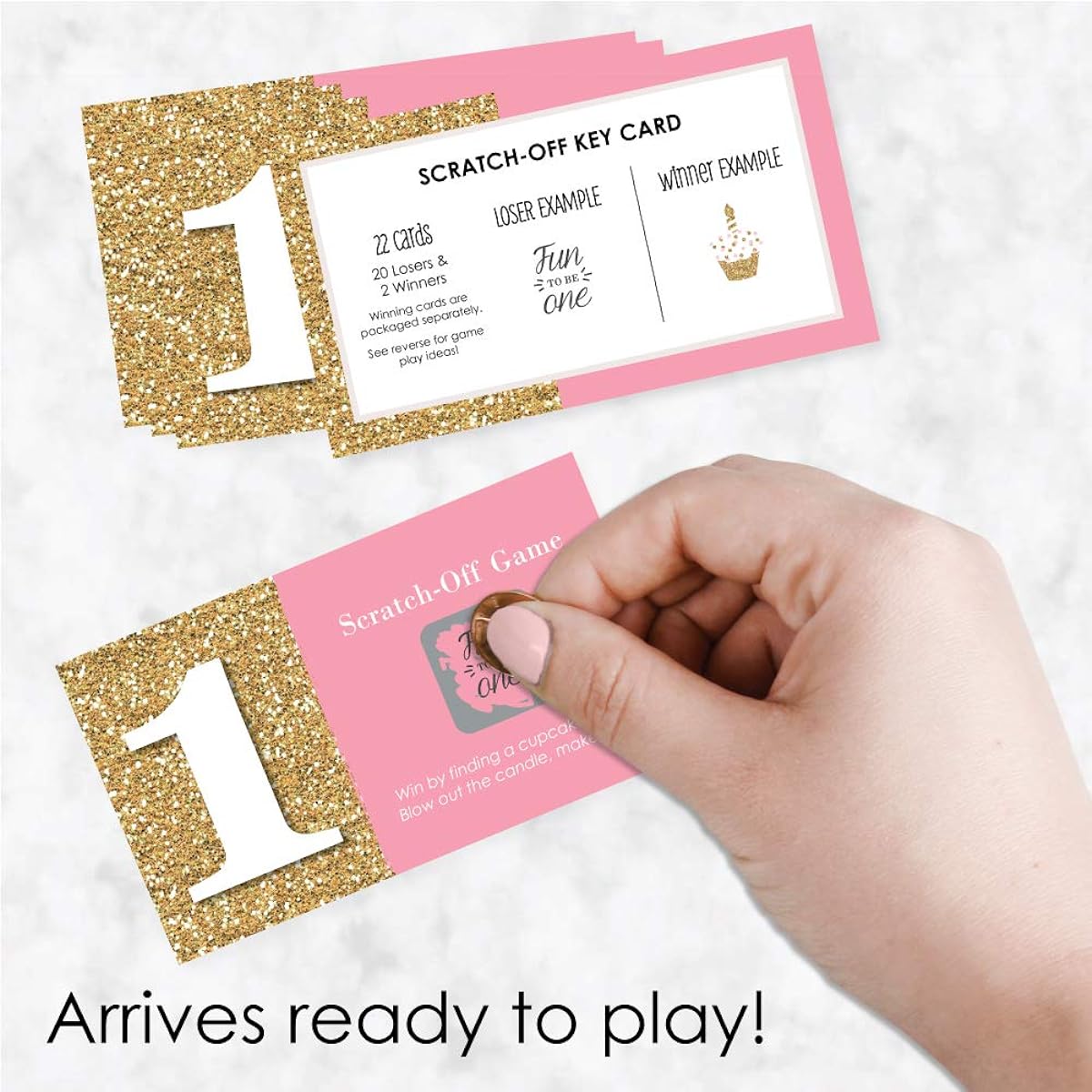 Big Dot of Happiness 1st Birthday Girl - Fun to be One - 1st Birthday Party Game Scratch Off Cards - 22 Cards