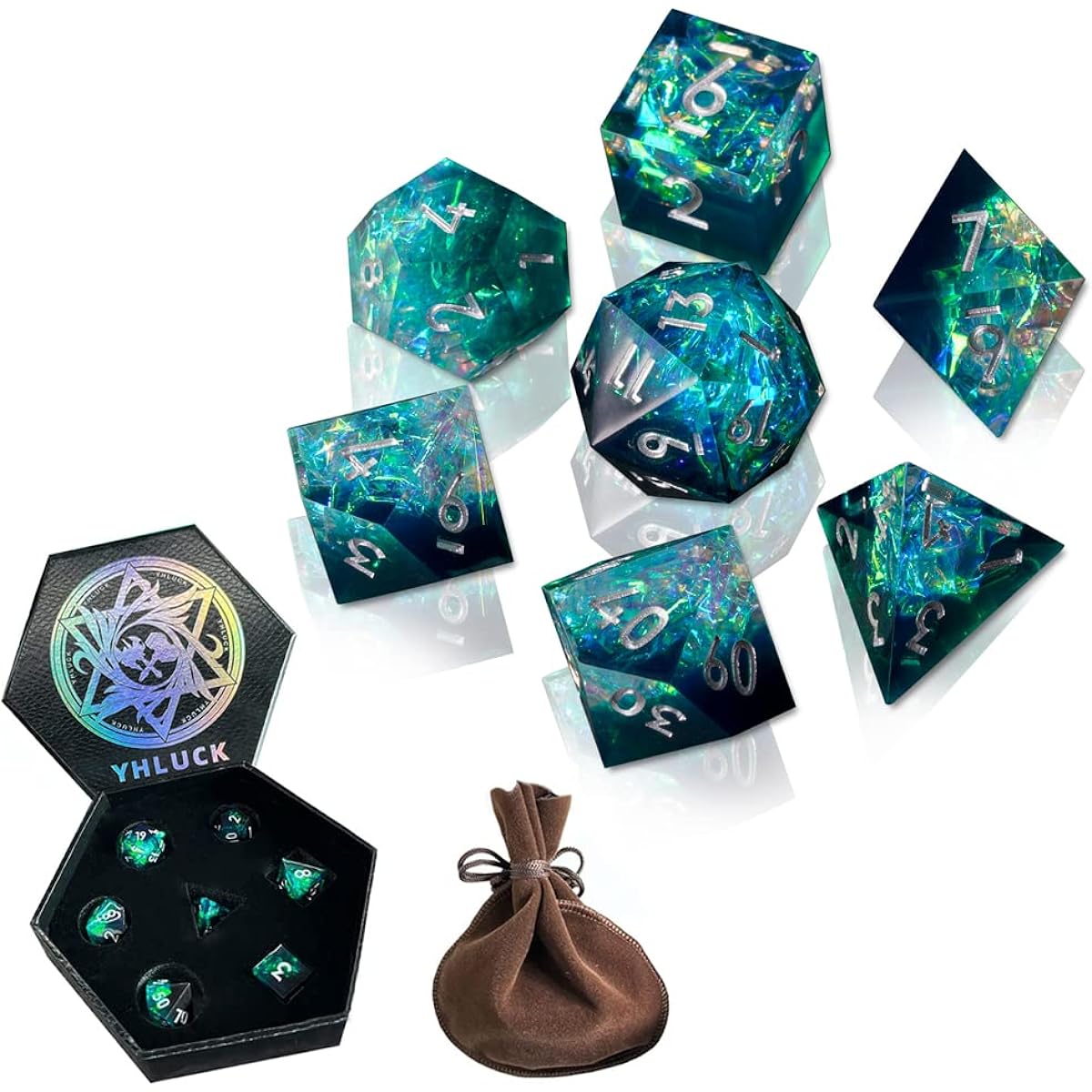 DND Dice Set Dungeons and Dragons Sharp Edge Dice Handmade Resin Polyhedral Dice RPG D20 Role Playing Game Dice for Party Games (Style 5)