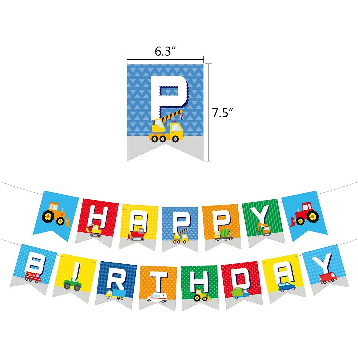 QXTTS New Style Party Supplies Kids Construction Engineering Vehicle Theme Excavator Happy Birthday Banner Birthday Party Decorations for Boys
