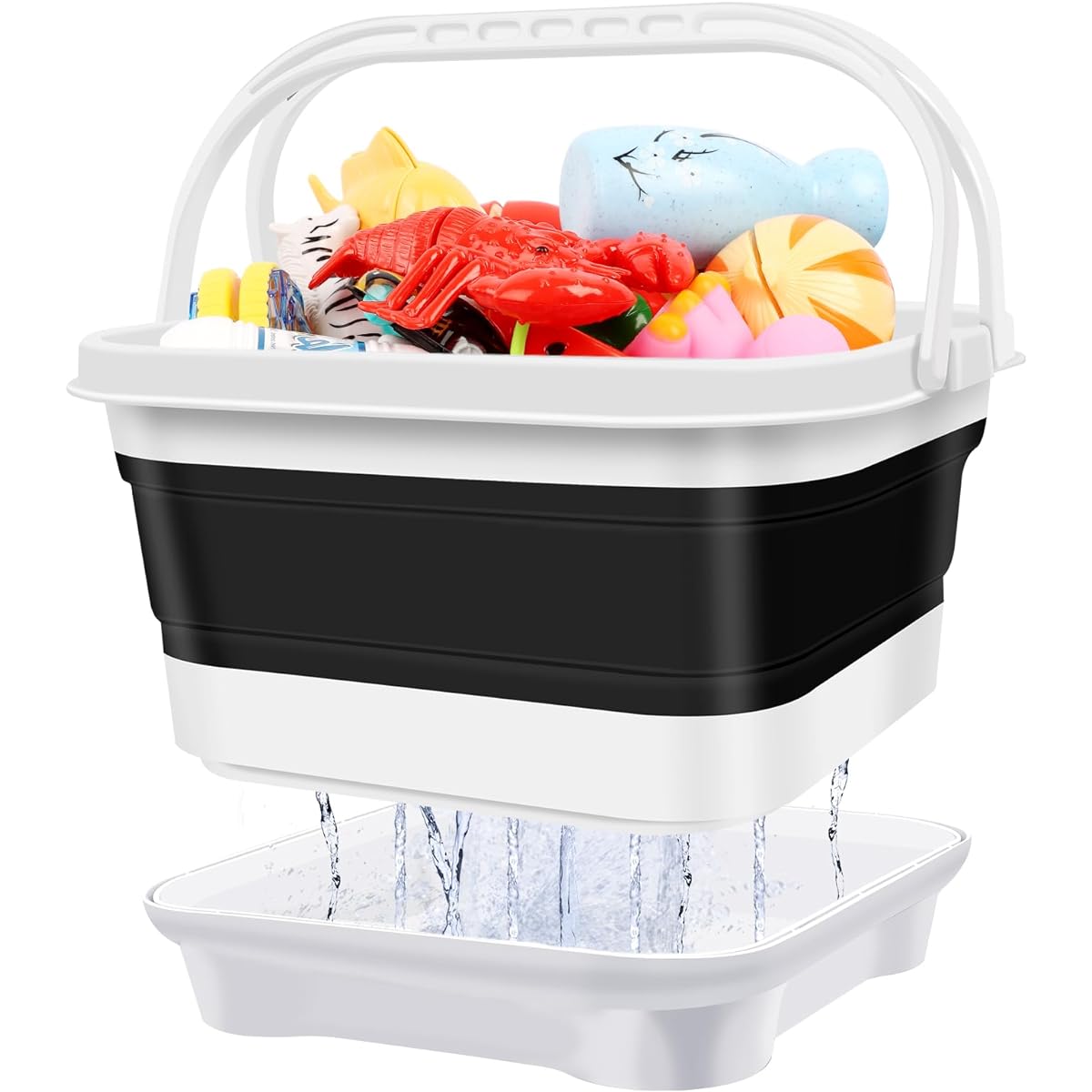 Bath Toy Storage, Foldable Bathtub Toy Holder Storage with Removable Base for Draining and Drying, Bathroom Shower Toy Holder, Baby Bath Toy Basket, Easy Storage