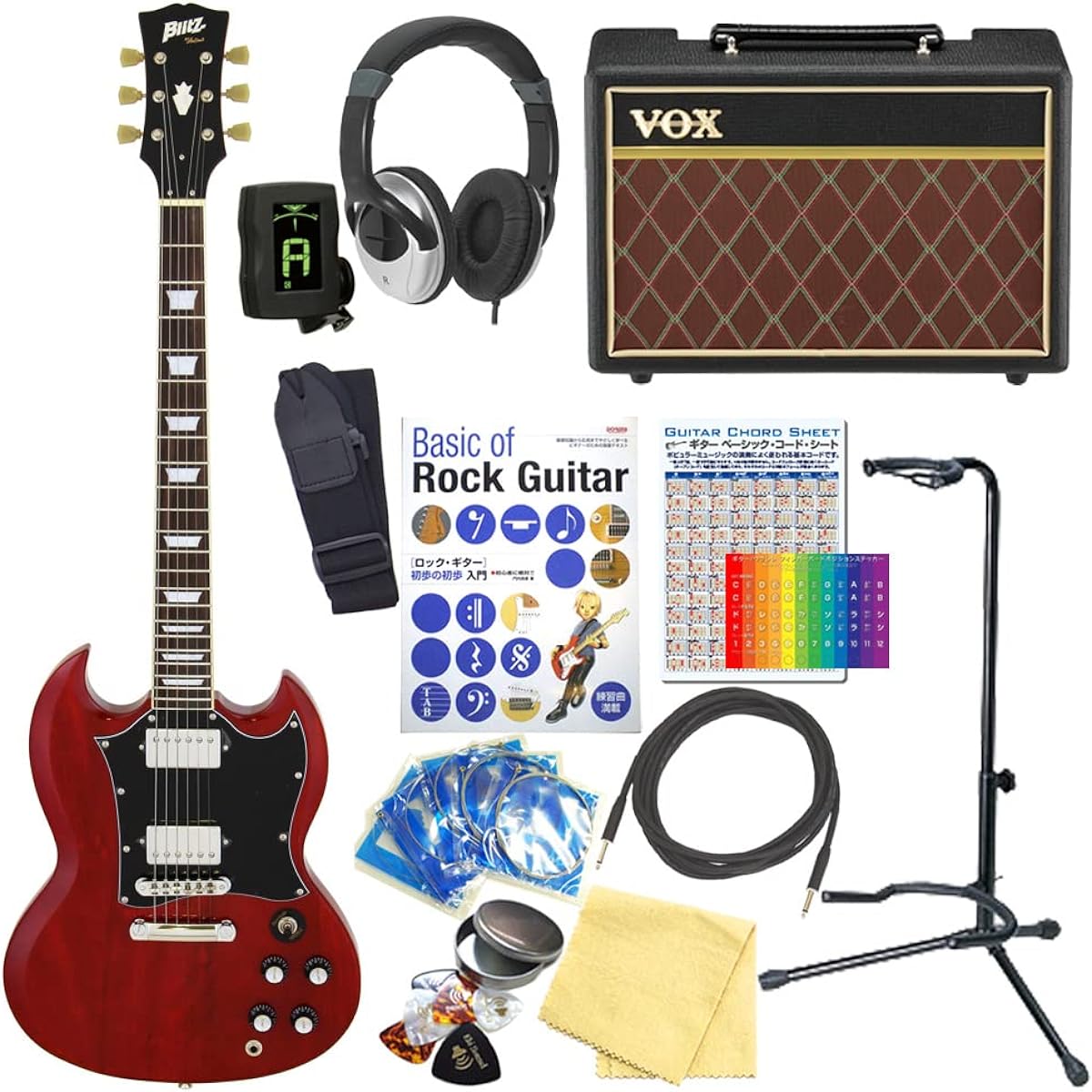 Electric guitar beginner set SG type 15-piece set with VOX amp Blitz BSG-STD WR