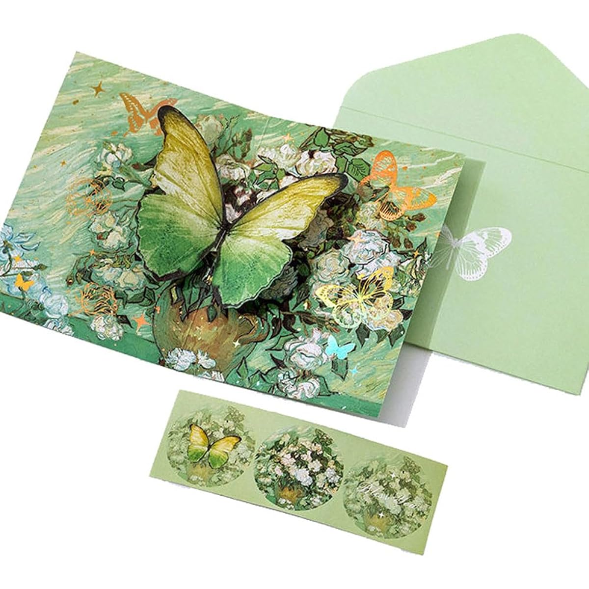 leuapl 3D Pop-up Butterfly Greeting Card with Envelope for Friends Foldable Pop-up Celebration Card Birthday Graduation Thinking of You Cheer Mother's Day Father's Day All Occasio (Green)
