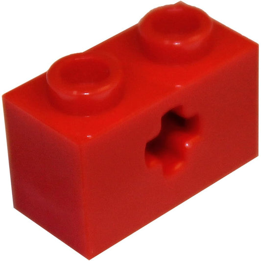 (c. 100 Pieces, Red) - LEGO Parts and Pieces: Technic Red (Bright Red) 1x2 Brick with Axle Hole x100
