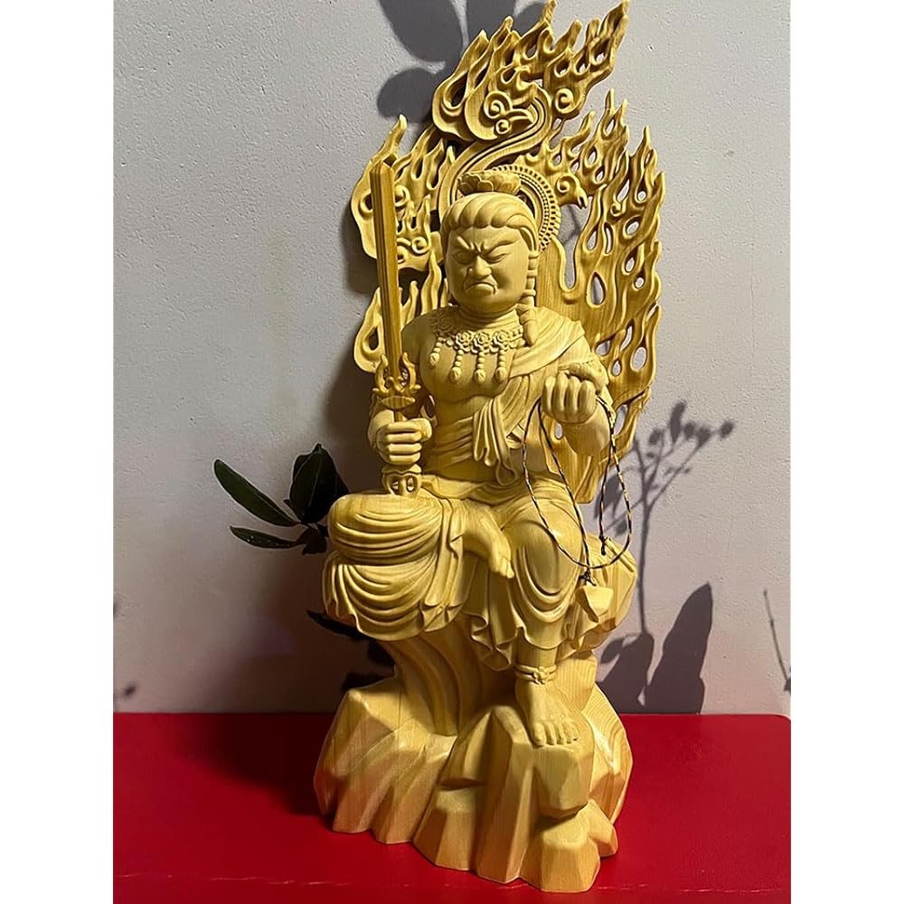 Wooden Carved Buddha Statue [Fudo Myoo Seated Statue] Shingon Sect Side Buddha (Born in the Year of the Rooster) High-quality wood carving made of cypress wood ◆Twelve Zodiac Guardians to protect against evil spirits/Guardian Buddha (Height 16cm)