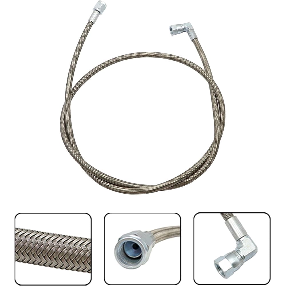 SecosAutoparts Turbo Oil Feed Line 48" Steel Braid 4AN 90 Degree Straight Hose End Pressure Stainless Steel Remote Turbocharger Sensor Teflon 4 AN 551867