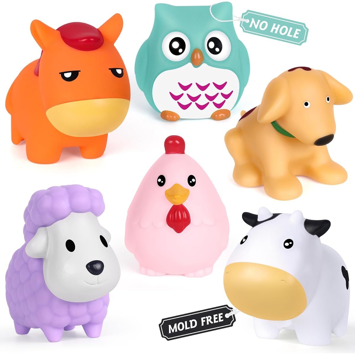 FHOZGECY Mold Free Bath Toys No Holes 6 Pack Baby Bathtub Toys Water Play Toys for Toddlers Boys Girls Gifts (Farm Animals)