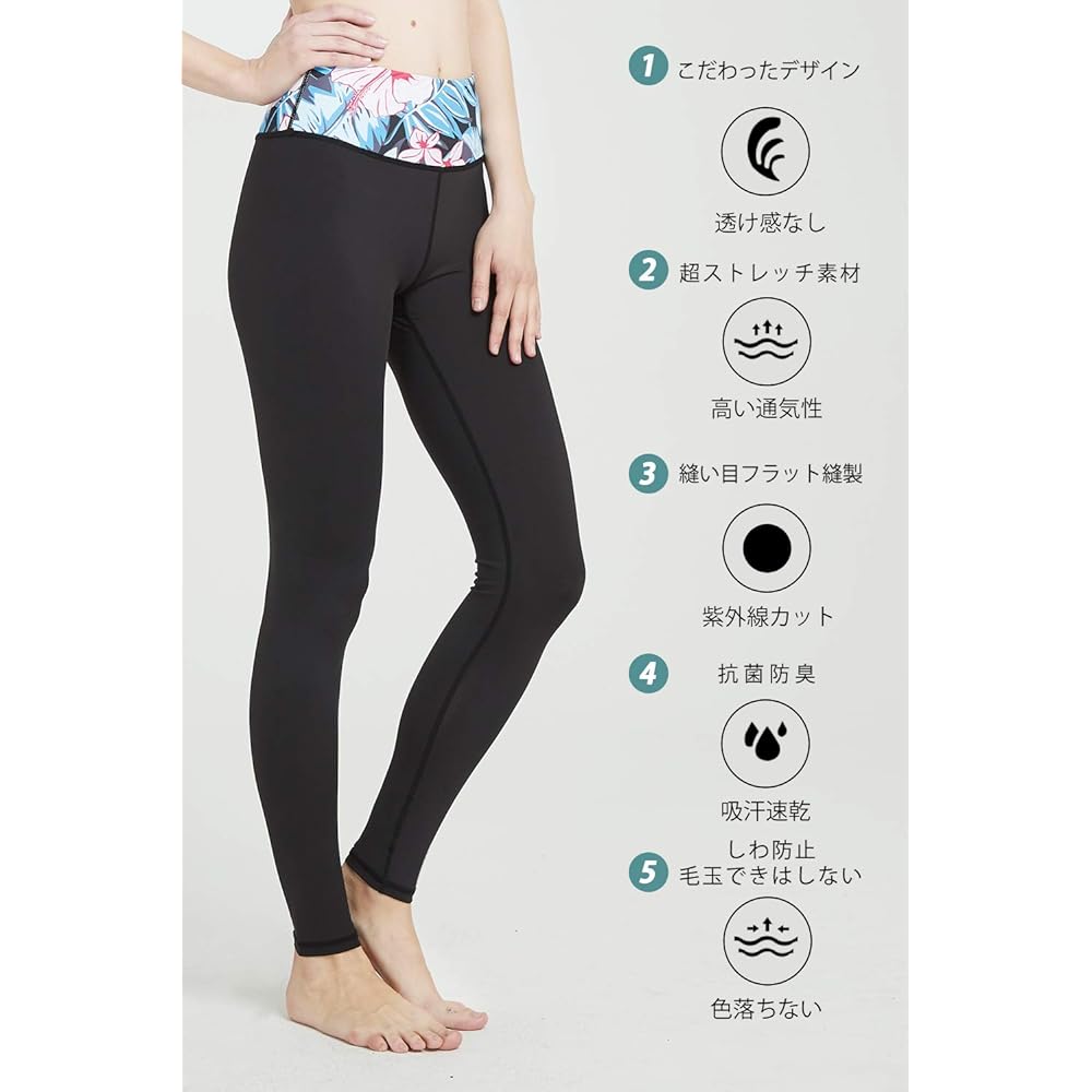 [LIFESPORTSJP] Women's Yoga Leggings, Sweat Absorbent, Quick Drying, Yoga Pants, Women's, Quarter Length, Yoga Spats, Amphibious, Women's Leggings, Black