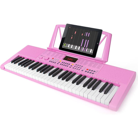 Portable Keyboard Piano 54 Keys Electronic Kids Learning Mini Digital Piano with Headphone Jack & Teaching Mode Gift for Children Adults Beginners (Pink)
