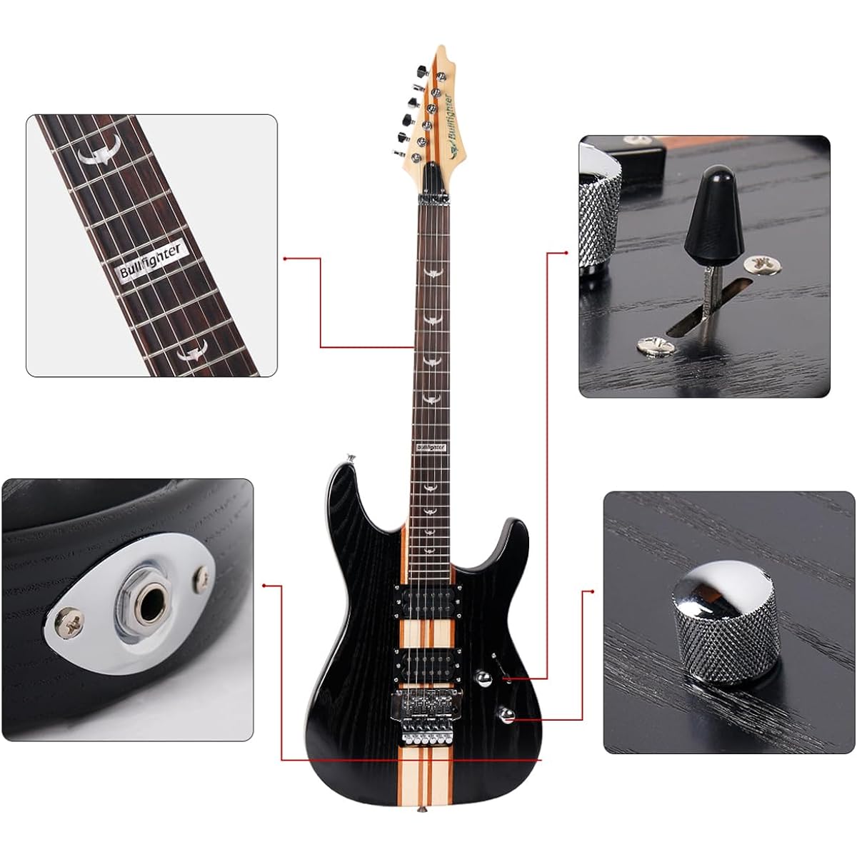 Bullfighter Electric Guitar Travel Guitar Set with Accessory Set Telecaster Type Adult Beginner Instrument Rock Professional Performance Electric Guitar Set D300 (Black)