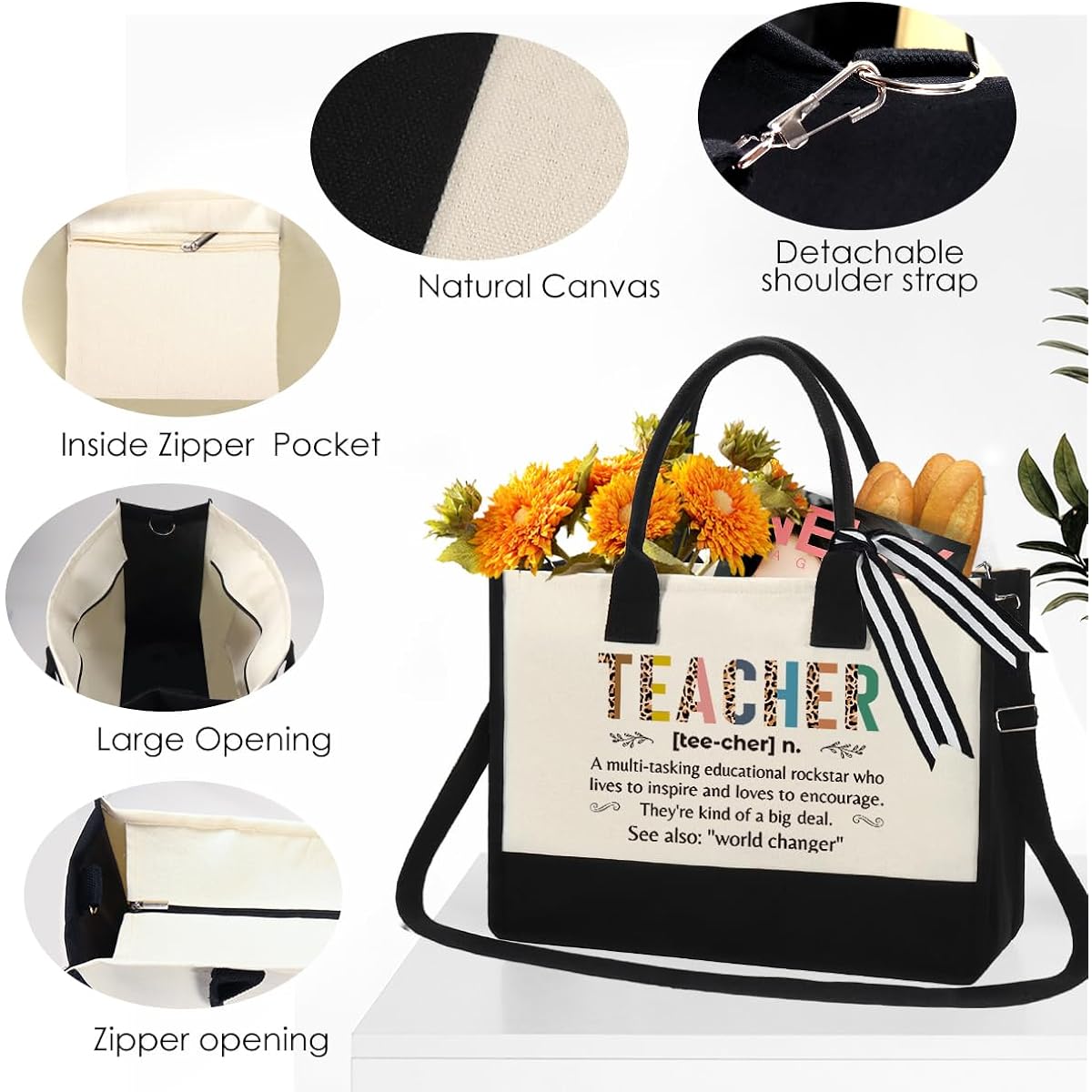 Xinezaa Thank You Teacher Gifts, Teacher Appreciation Gifts for Women, Teacher Tote Bags, Teacher Graduation Gifts, Funny Teacher Birthday Gifts, Appreciation Week Teacher Gifts
