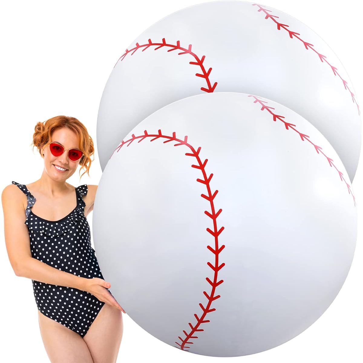 Meooeck 2pcs Giant Inflatable Beach Balls 40 Inch Large Baseball PVC Blow Up Float Baseball Toy for Summer Beach Swimming Pool Party Favors Outdoor Activities Games