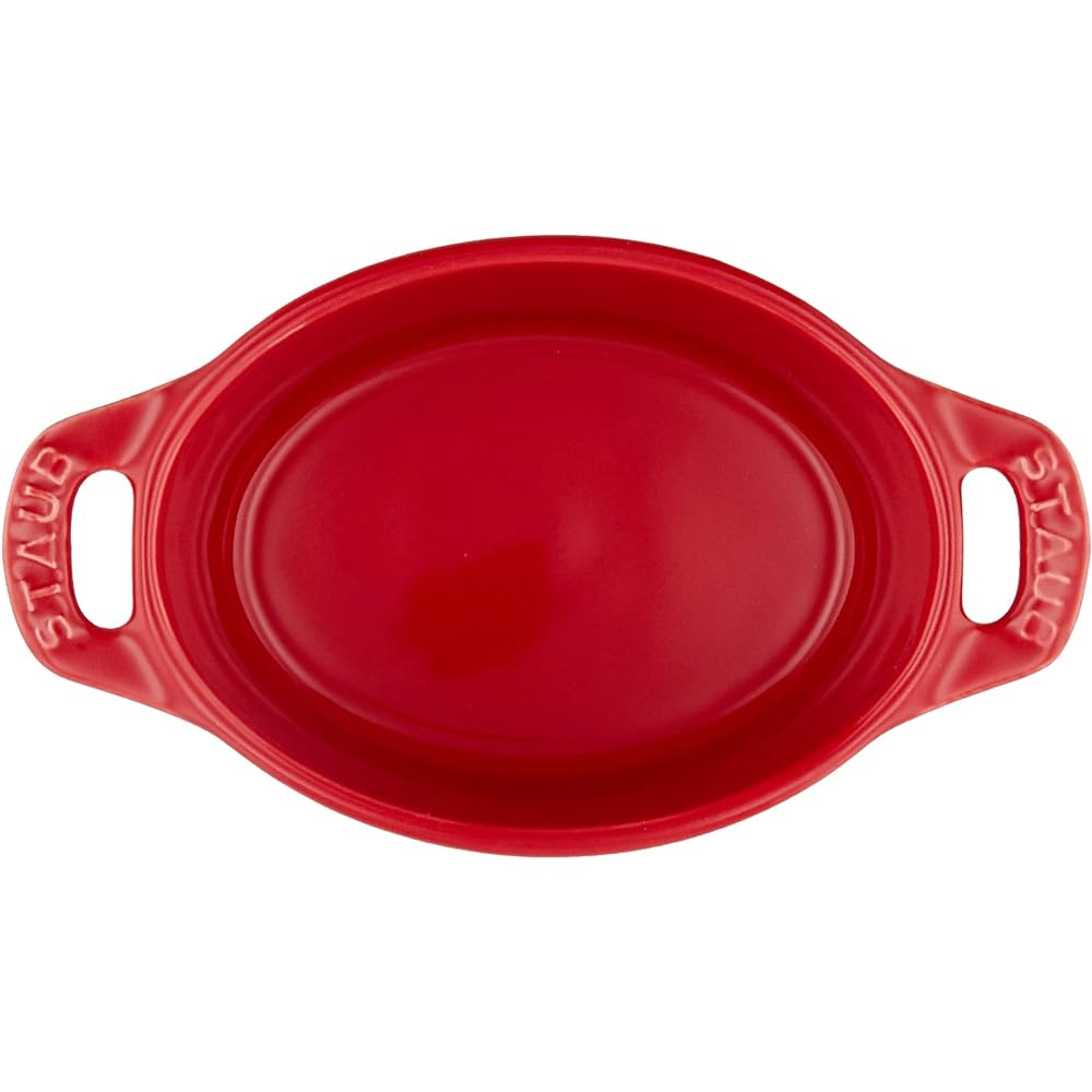 staub "Ceramic Oval Mini Cocotte Pair Cherry 11cm Set of 2" Heat Resistant Storage Container Microwave Safe [Authorized Japanese Product] Ceramic Cocotte Oval 40511-869