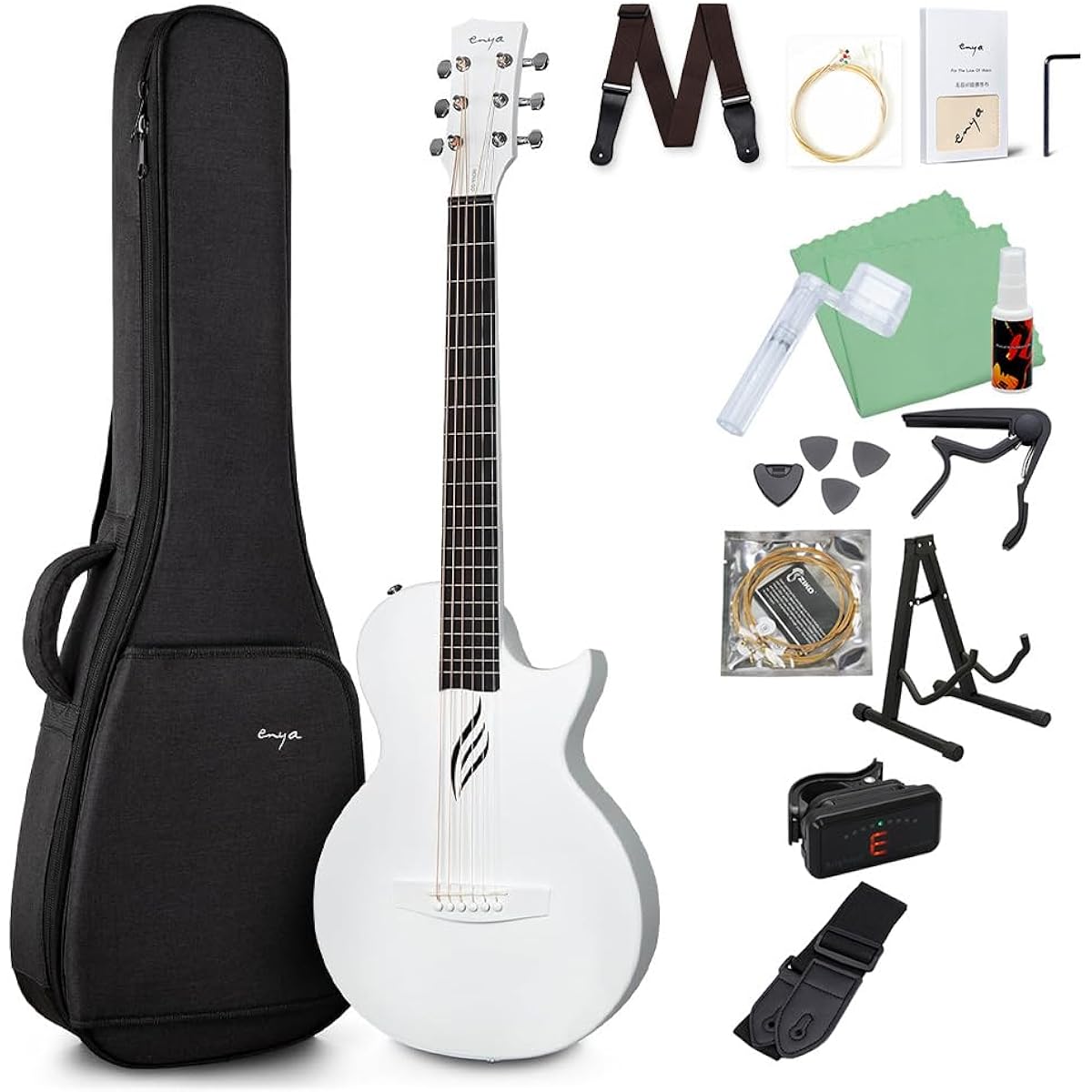 ENYA NOVA GO Acoustic Guitar Beginner Set White Carbon Fiber Lightweight Thin Body Case Included Travel Guitar [Official Japanese Product] Enya